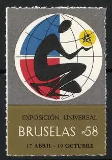 Reklamemarke Brüssel, Exposición Universal 1958, Figur mit Stern auf Globus