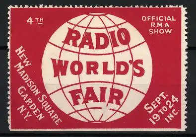 Reklamemarke New York City, Radio World`s Fair 1924, Globus-Symbol