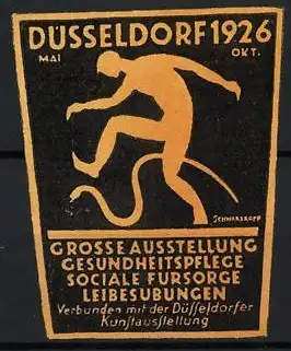 Reklamemarke Düsseldorf 1926, Grosse Ausstellung Gesundheitspflege, Kunstfigur von Schmalhans Gruppe