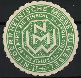 Reklamemarke Wesel, Niederrheinische Messe 1922, NW-Emblem