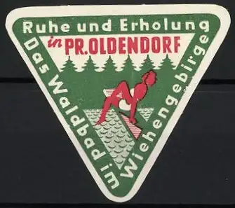 Reklamemarke Pr. Oldendorf, Ruhe und Erholung, Wald im Wiehengebirge