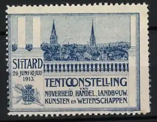 Reklamemarke Sittard, Tentoonstelling 1913, Stadtansicht mit Kirchtürmen