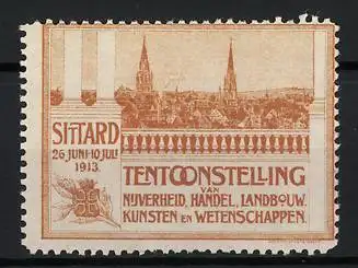 Reklamemarke Sittard, Tentoonstelling 1913, Stadtansicht mit Kirchtürmen