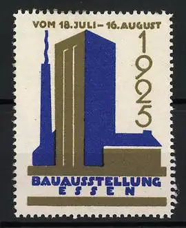 Reklamemarke Essen, Bauausstellung 1925, Hochhaus und Schornstein