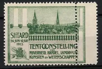 Reklamemarke Sittard, Tentoonstelling 1913, Stadtansicht mit Kirchtürmen
