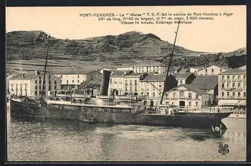 AK Port-Vendres, La Marsa T. S. F. fait le service de Port-Vendres à Alger