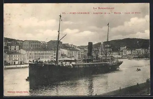 AK Port-Vendres, Arrivée de la Marsa dans le Port