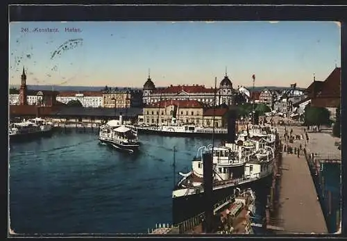 AK Konstanz, Hafen mit Dampfern