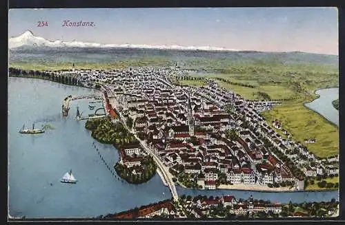 AK Konstanz, Ortsansicht aus der Vogelschau