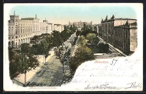 AK München, Maximilianstrasse aus der Vogelschau