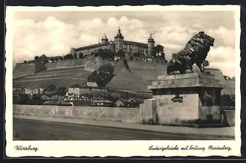 AK Würzburg, Ludwigsbrücke mit Festung Marienberg