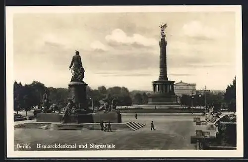 AK Berlin-Tiergarten, Bismarckdenkmal und Siegessäule