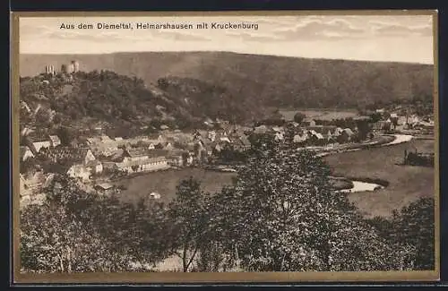 AK Helmarshausen, Panorama mit der Kruckenburg im Diemeltal