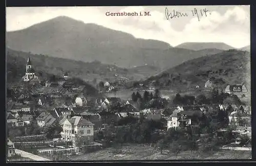 AK Gernsbach, Ortspartie mit Bergpanorama
