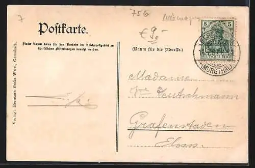 AK Gernsbach, Teilansicht mit Kirchen