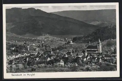 AK Gernsbach im Murgtal, Ortsansicht mit Kirche