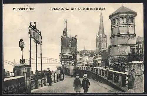 AK Düsseldorf, Schlossturm und Düsselschlösschen