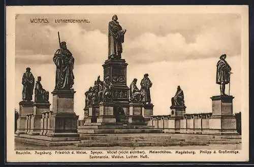 AK Worms, Lutherdenkmal, Melanchton, Reuchlin und Huss