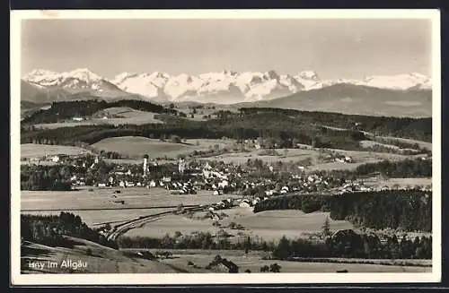 AK Isny im Allgäu, Panorama mit den Bergen