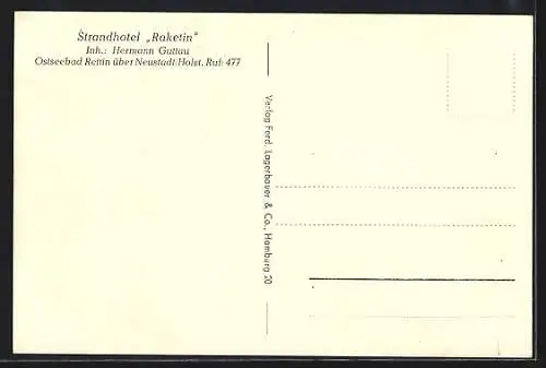 AK Rettin, Strandhotel Raketin, Bes. Hermann Guttau, Hohes Ufer, Badestrand