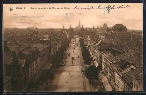 AK Anvers, Vue panoramique de l`Avenue de Keyser, Strassenbahn