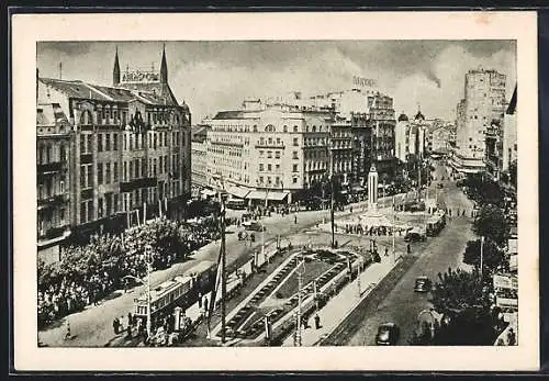 AK Beograd, Terazije, Hotel Balkan, Strassenbahn