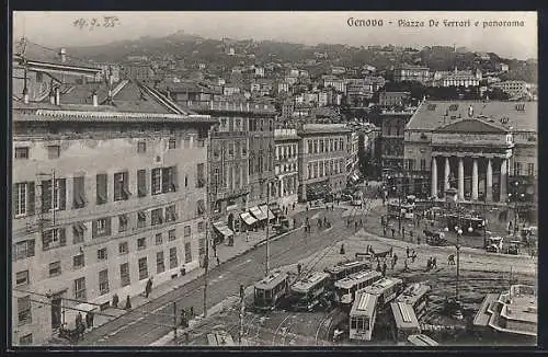 AK Genova, Piazza de Ferrari e panorama, Strassenbahn