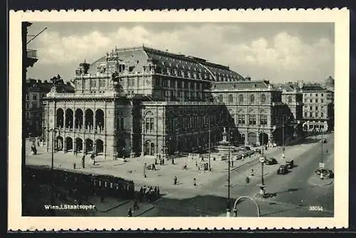 AK Wien, Staatsoper und Strassenbahn aus der Vogelschau