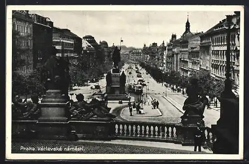 AK Praha, Vaclavska namesti, Strassenbahn