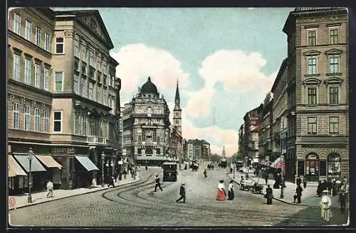 AK Wien, Praterstrasse mit Karltheater, Strassenbahnen