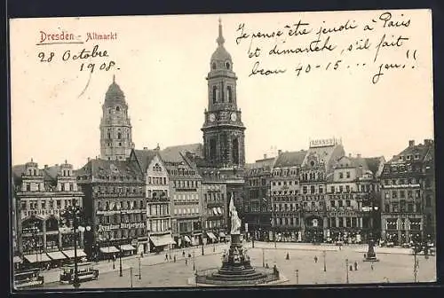 AK Dresden, Altmarkt mit Strassenbahnen