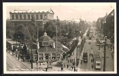 AK Hannover, Georgstrasse mit Strassenbahn aus der Vogelschau