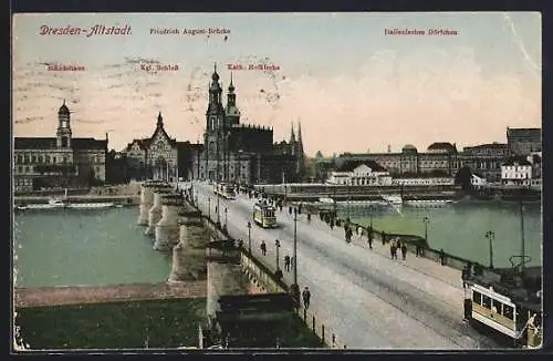 AK Dresden, Altstadt mit Ständehaus, Schloss und Katholischer Hofkirche, Strassenbahn