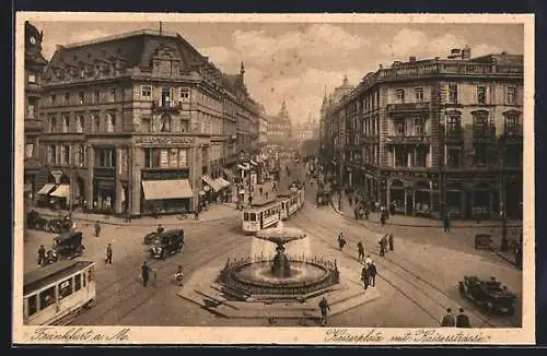 AK Frankfurt a. M., Kaiserplatz mit Kaiserstrasse, Strassenbahn