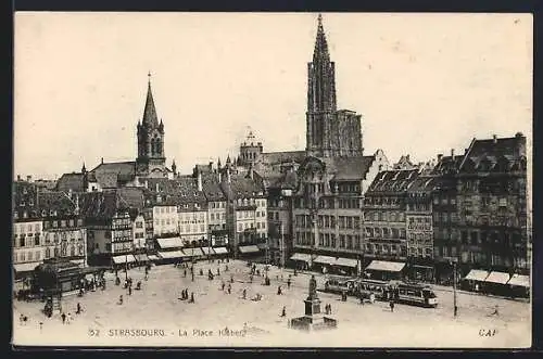 AK Strasbourg, La Place Kleber, Strassenbahn