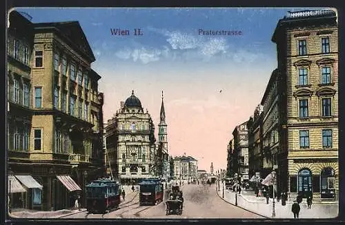 AK Wien, Praterstrasse mit Strassenbahnen