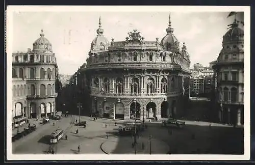 AK Genova, Piazza de Ferrari, Strassenbahn