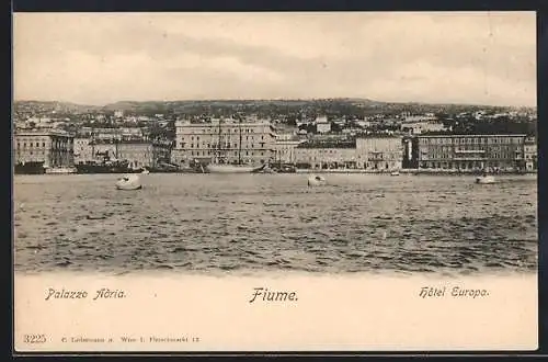 AK Fiume, Palazzo Adria, Hotel Europa, Panorama