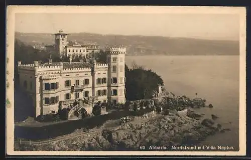 AK Abbazia, Nordstrand mit Villa Neptun