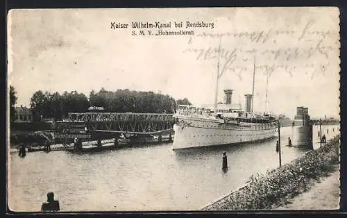 AK Rendsburg, SM Yacht Hohenzollern auf dem Kaiser Wilhelm-Kanal