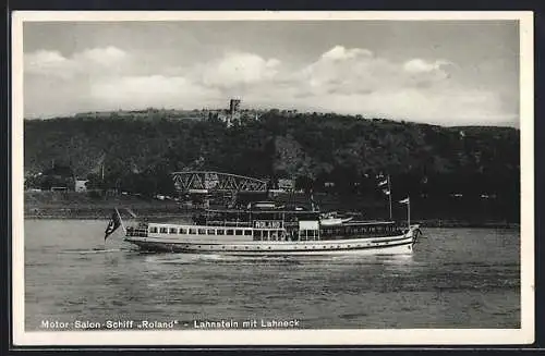 AK Lahnstein, Motor-Salon-Schiff Roland auf dem Rhein, Burg Lahneck