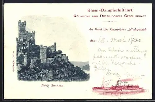 AK Rhein-Dampfer Niederwald, Burg Sonneck