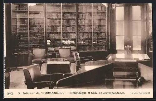 AK Passagierschiff Normandie, Bibliothèque et Salle de correspondance