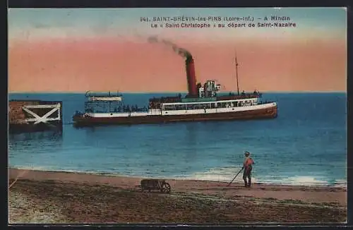 AK Saint-Brévin-les-Pins, Passagierschiff Saint-Christophe auf dem Weg nach Saint-Nazaire