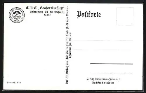 Künstler-AK Kriegsschiff SMS Grosser Kurfürst auf See