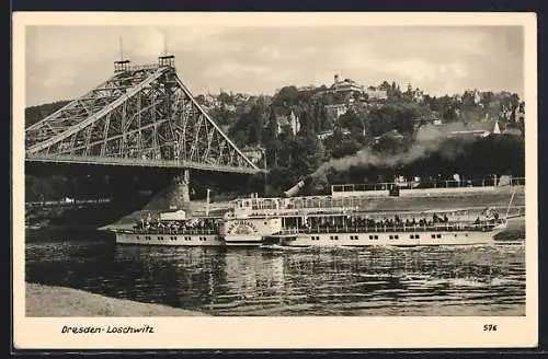 AK Dresden-Loschwitz, Dampfer Bad Schandau fährt auf der Elbe