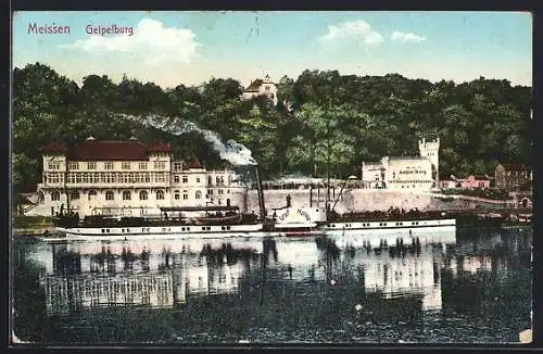 AK Meissen, Geipelburg, Dampfer Graf Moltke an der Anlegestelle auf der Elbe