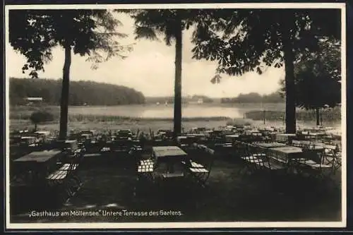 AK Grünheide i. M., Gasthaus am Möllensee, Untere Terrasse, Bes. Reinhold Winkel