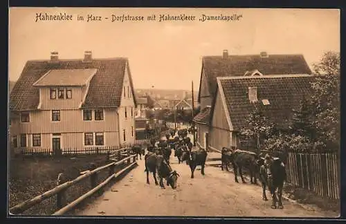 AK Hahnenklee im Harz, Dorfstrasse mit Hahnenkleeer Damenkapelle