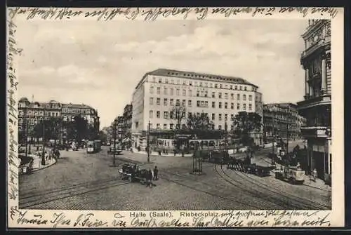 AK Halle /Saale, Riebeckplatz mit Strassenbahn